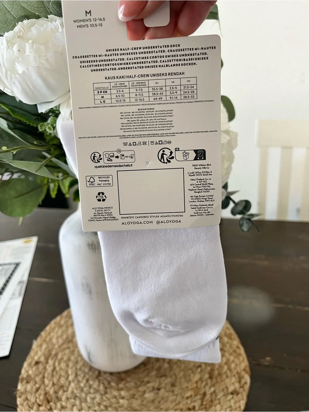 ALO Yoga White Athletic Half-Crew Socks with Black Accents